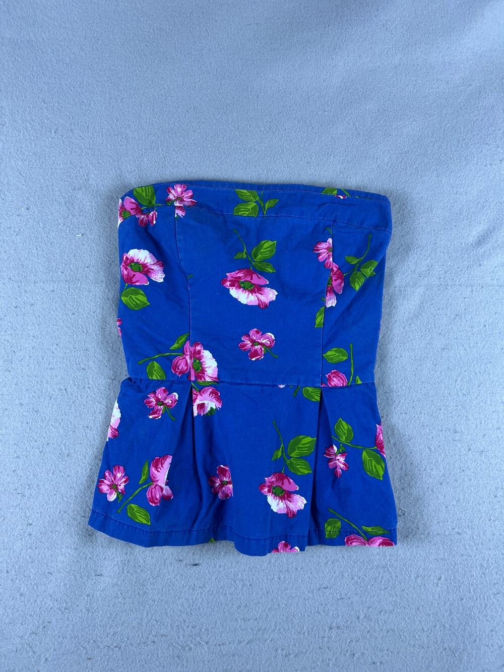 Hollister Tube Top Womens M Blue Floral Smocked Strapless Peplum Bustier Y2K